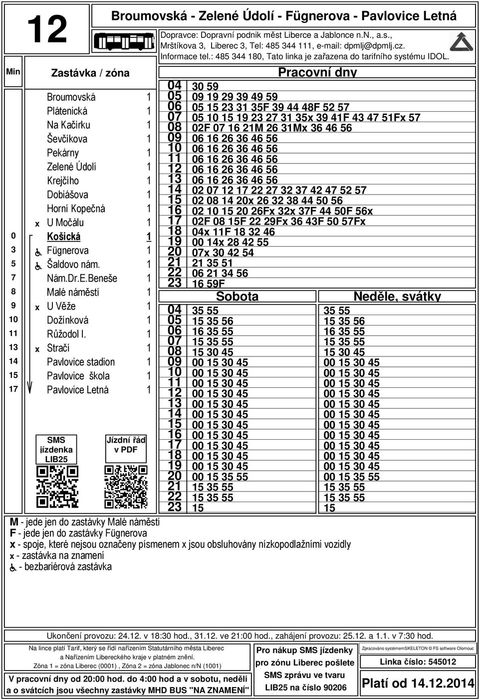 9 9 9 9 9 F 9 8F x 9 F Fx F M Mx x 8 Fx x F F x F F 9Fx F Fx x F x 8 x 9F M - jede jen do zastávky Malé náměstí F - jede jen