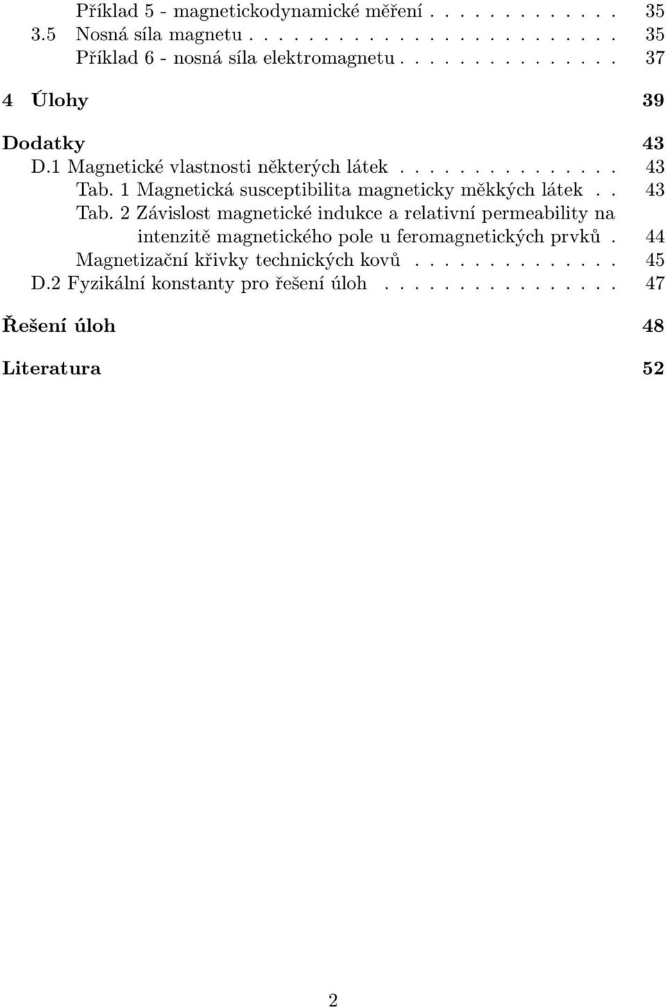 1 Magnetická susceptibilita magneticky měkkých látek.. 43 Tab.