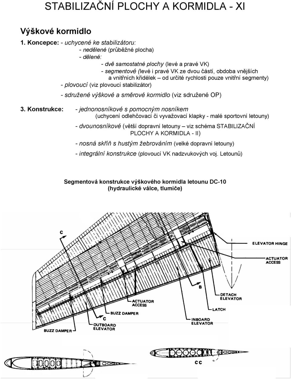 křidélek od určité rychlosti pouze vnitřní segmenty) - plovoucí (viz plovoucí stabilizátor) - sdružené výškové a směrové kormidlo (viz sdružené OP) 3.