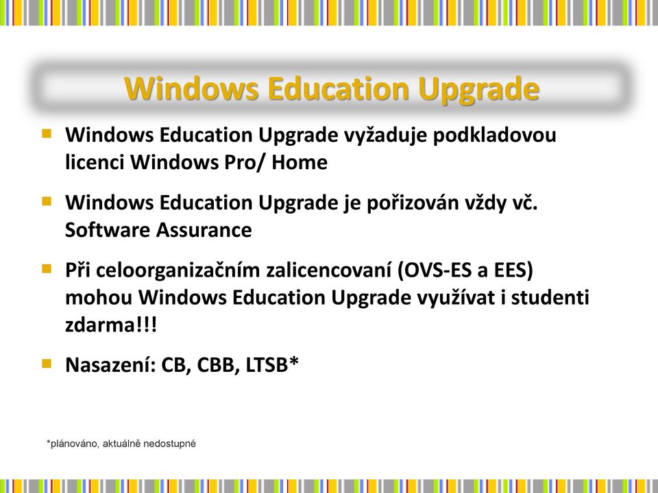 Software Assurance Při celoorganizačním zalicencovaní (OVS-ES a EES) mohou Windows