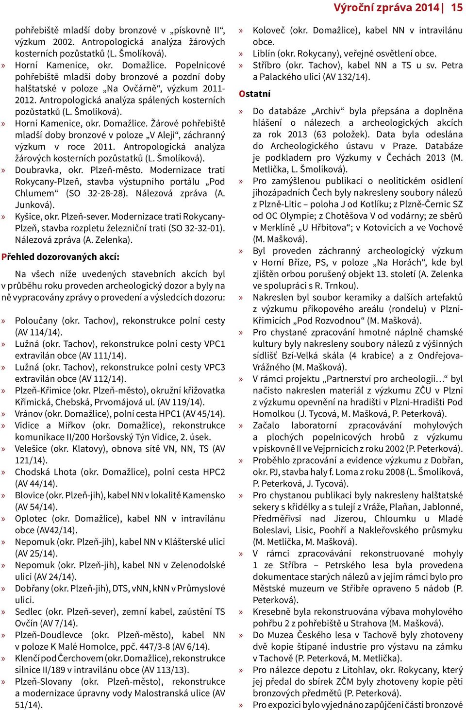 Domažlice. Žárové pohřebiště mladší doby bronzové v poloze V Aleji, záchranný výzkum v roce 2011. Antropologická analýza žárových kosterních pozůstatků (L. Šmolíková). Doubravka, okr. Plzeň-město.