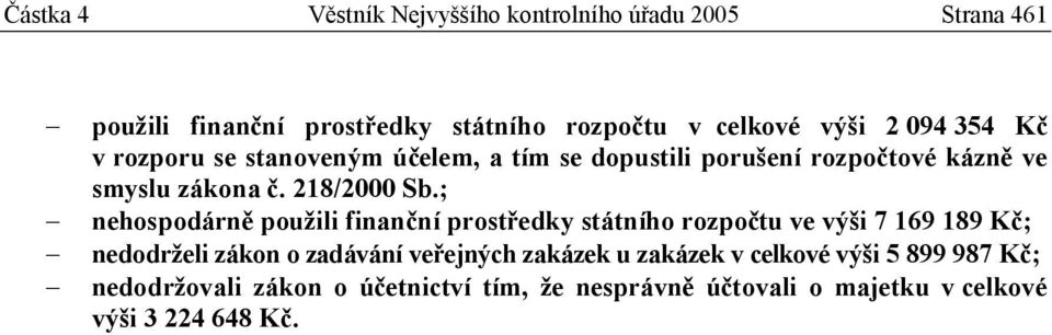 ; nehospodárně použili finanční prostředky státního rozpočtu ve výši 7 169 189 Kč; nedodrželi zákon o zadávání veřejných