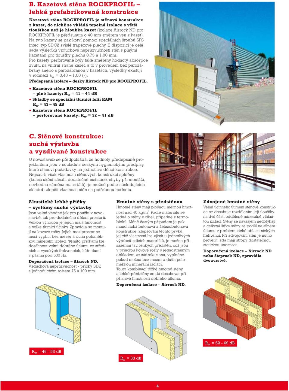 K dispozici je celá sada výsledků vzduchové neprůzvučnosti stěn s plnými kazetami pro tloušťky plechu 0,75 a mm.