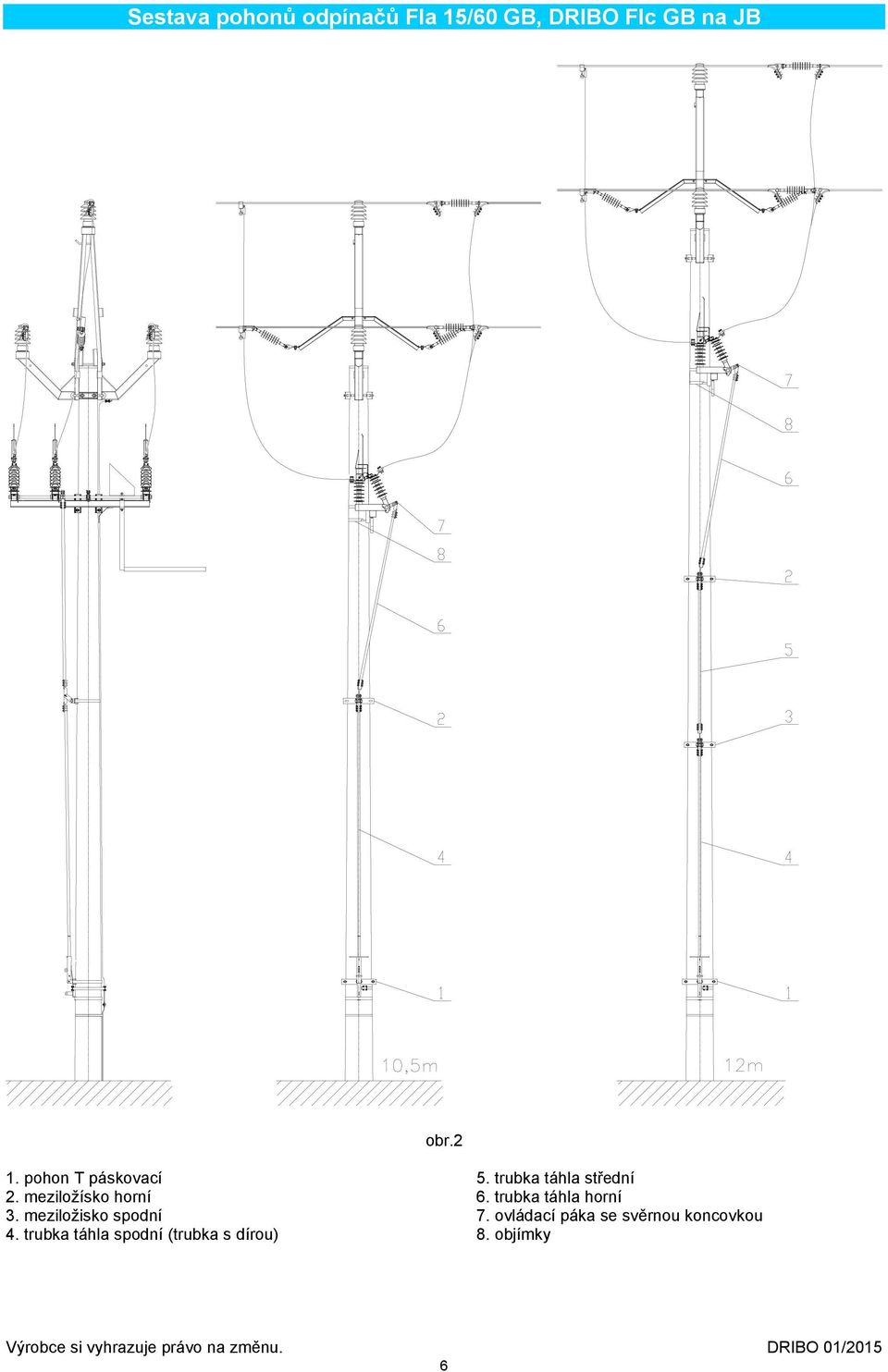 trubka táhla spodní (trubka s dírou) 5. trubka táhla střední 6.