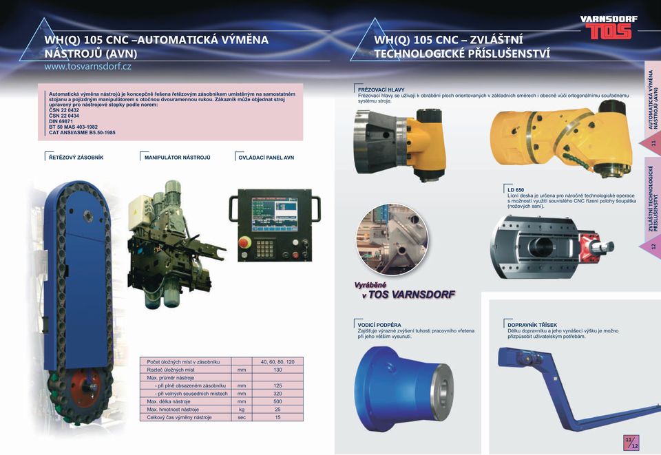 50985 WH(Q) 105 CNC ZVLÁŠTNÍ TECHNOLOGICKÉ PŘÍSLUŠENSTVÍ FRÉZOVACÍ HLAVY Frézovací hlavy se užívají k obrábění ploch orientovaných v základních směrech i obecně vůči ortogonálnímu souřadnému systému