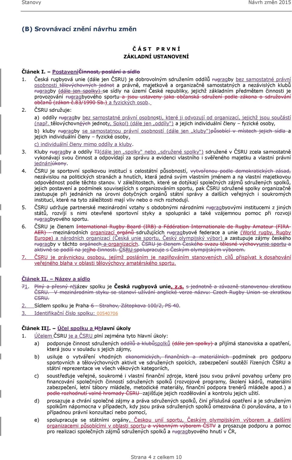 rugragby (dále jen spolky) se sídly na území České republiky, jejichž základním předmětem činnosti je provozování rugragbyového sportu a jsou ustaveny jako občanská sdružení podle zákona o sdružování