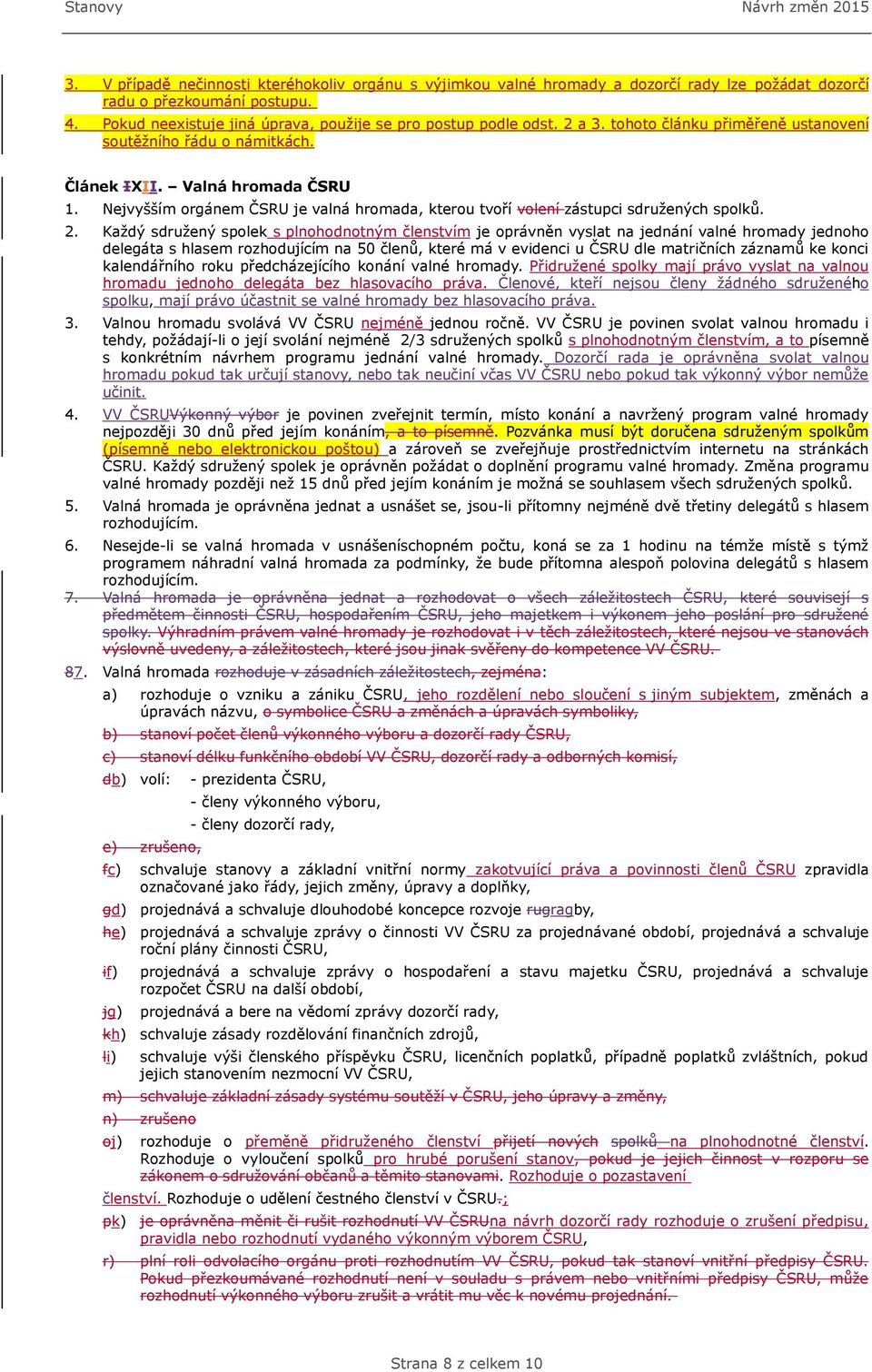 Každý sdružený spolek s plnohodnotným členstvím je oprávněn vyslat na jednání valné hromady jednoho delegáta s hlasem rozhodujícím na 50 členů, které má v evidenci u ČSRU dle matričních záznamů ke