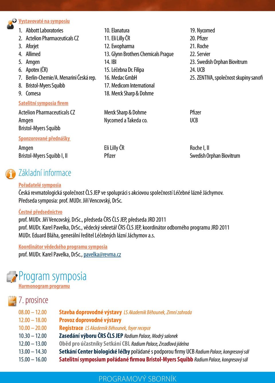 Glynn Brothers Chemicals Prague 14. IBI 15. Léčebna Dr. Filipa 16. Medac GmbH 17. Medicom International 18. Merck Sharp & Dohme Merck Sharp & Dohme Nycomed a Takeda co. Eli Lilly ČR Pfizer 19.