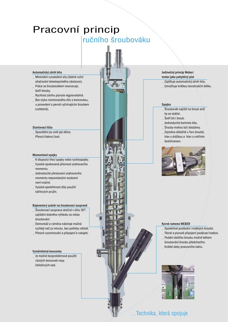 _ Přesný tlakový bod. Jedinečný princip Weber: motor jako pohyblivý píst _ Zajišťuje automatický zdvih bitu. _ Umožňuje krátkou konstrukční délku.