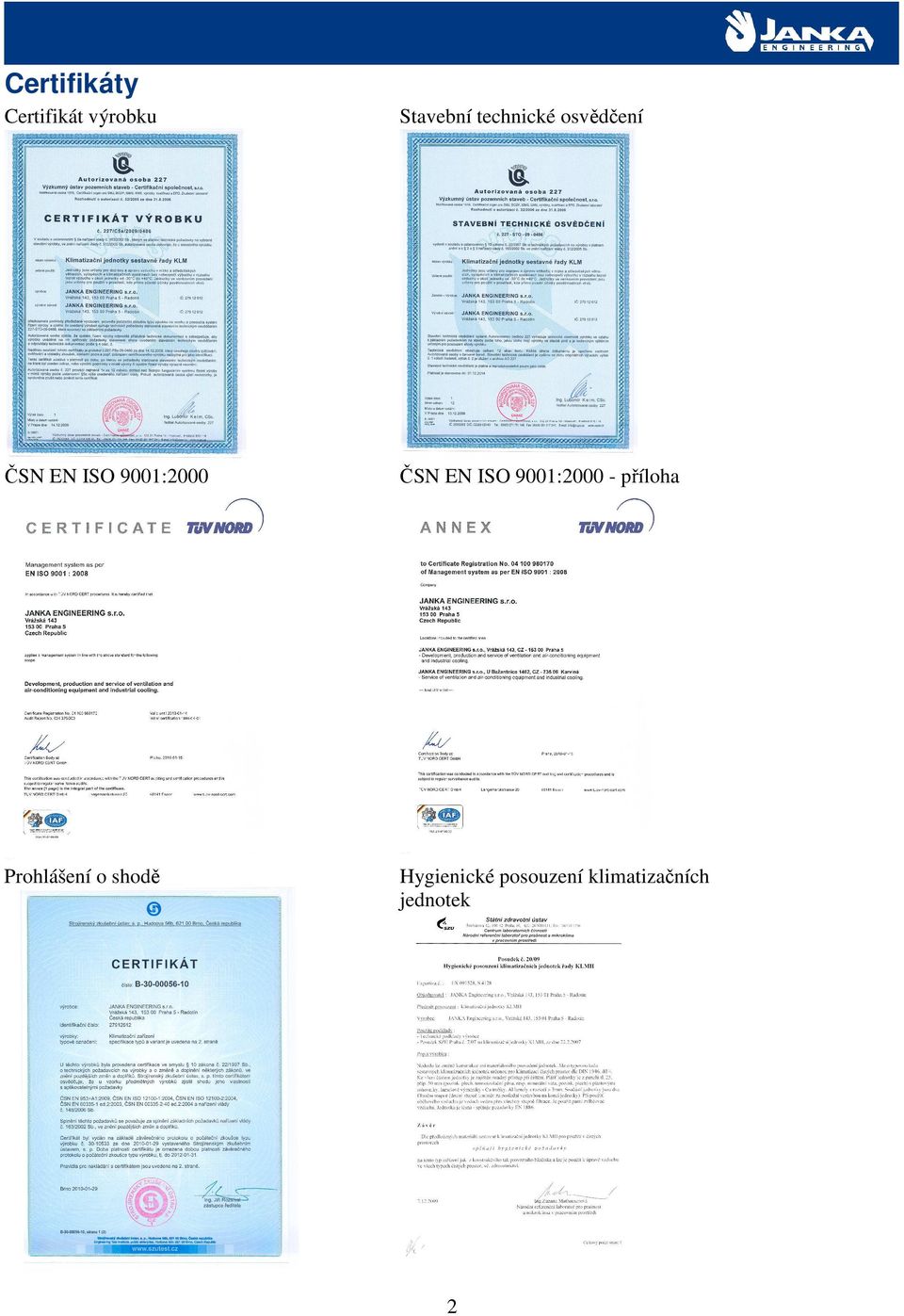EN ISO 9001:2000 - příloha Prohlášení o