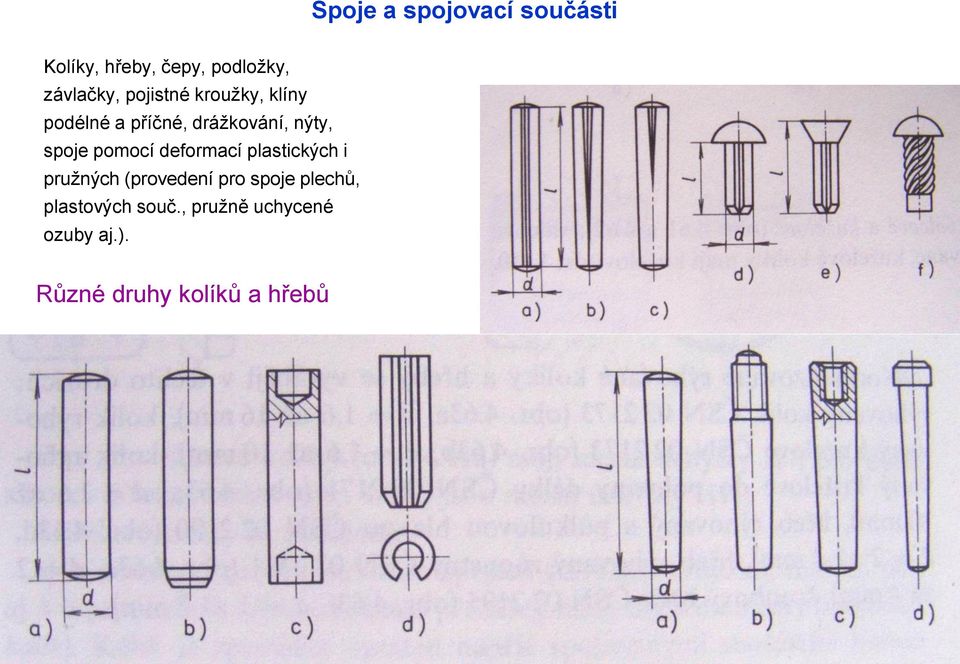 pomocí deformací plastických i pružných (provedení pro spoje plechů,