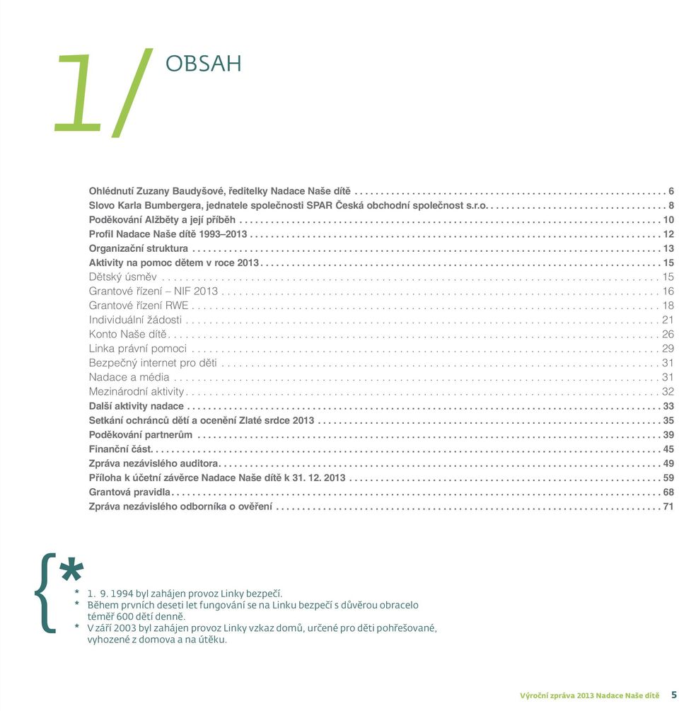 .............................................................................. 12 Organizační struktura.......................................................................................... 13 Aktivity na pomoc dětem v roce 2013.