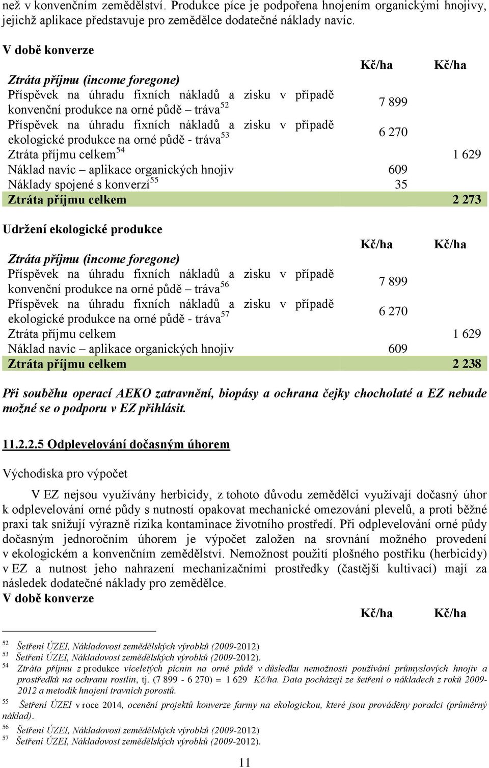 Náklady spojené s konverzí 55 35 Ztráta příjmu celkem 2 273 Udržení ekologické produkce Kč/ha Kč/ha konvenční produkce na orné půdě tráva 56 7 899 ekologické produkce na orné půdě - tráva 57 6 270