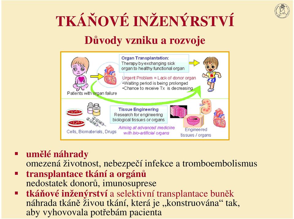 donorů, imunosuprese tkáňové inženýrství a selektivní transplantace buněk