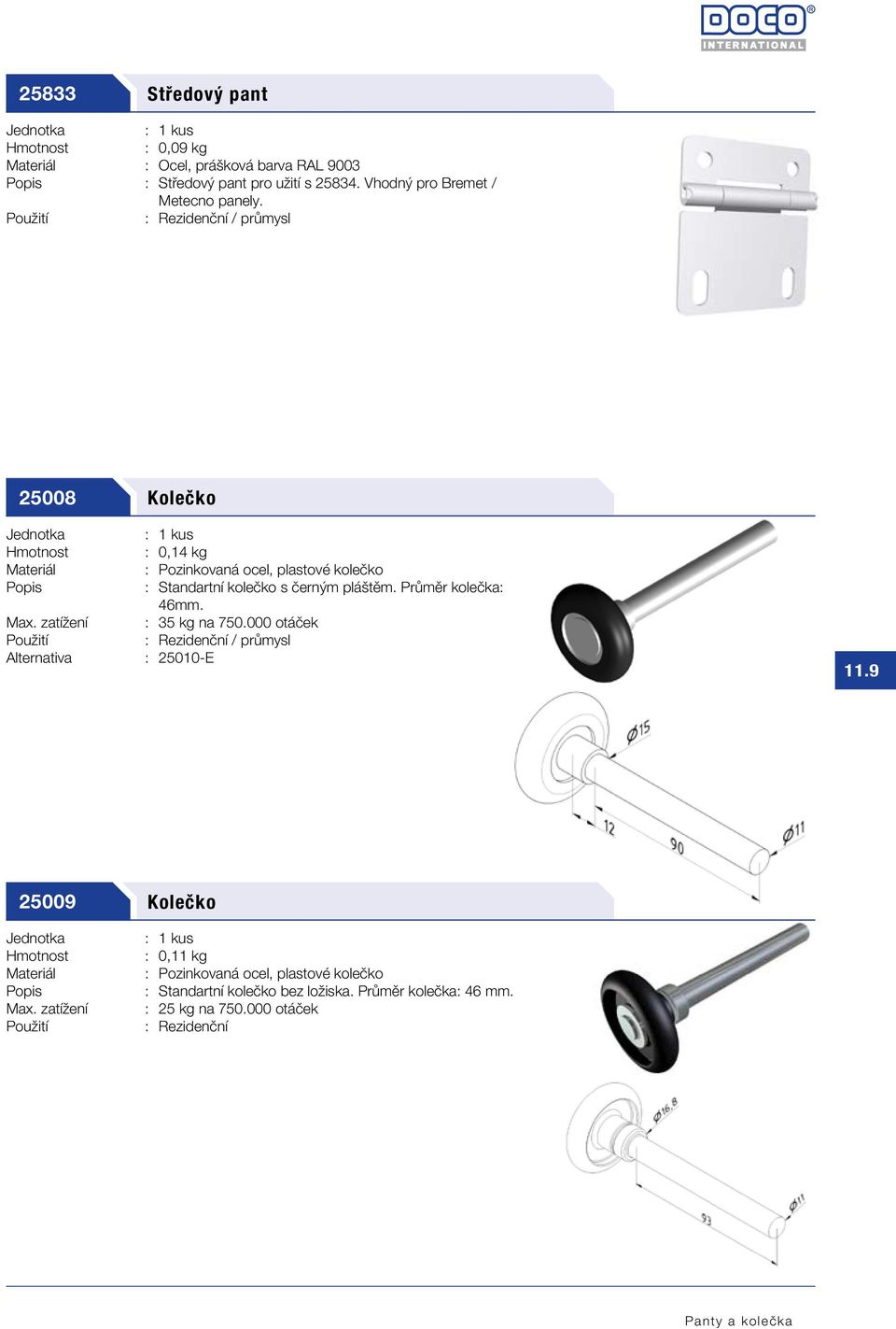 25008 Kolečko : 0,14 kg, plastové kolečko : Standartní kolečko s černým pláštěm. Průměr kolečka: 46mm. Max.