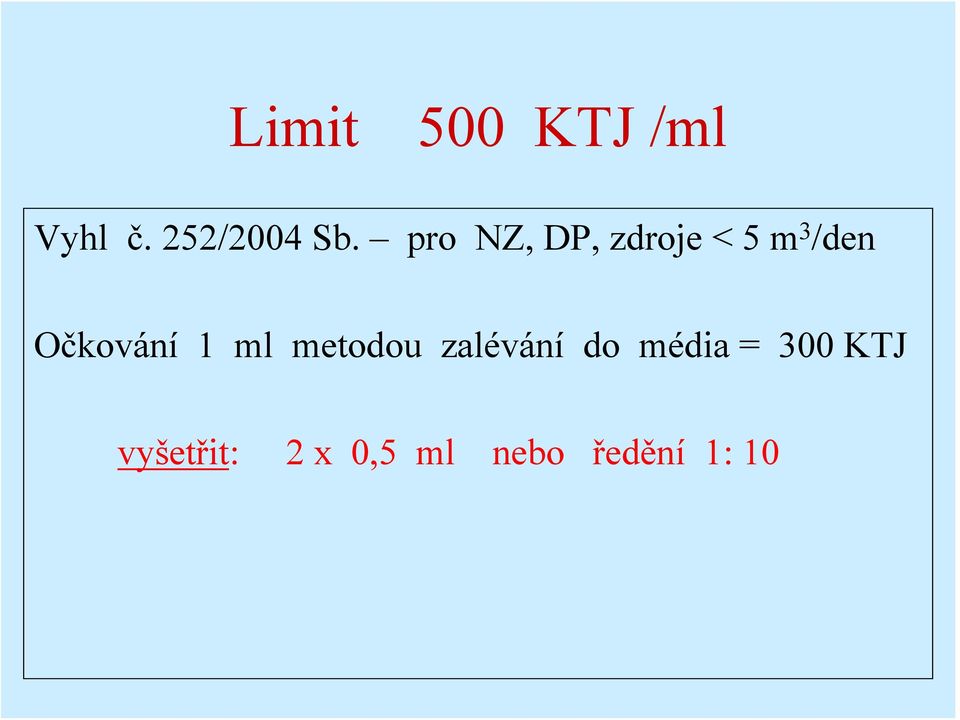 Očkování 1 ml metodou zalévání do média