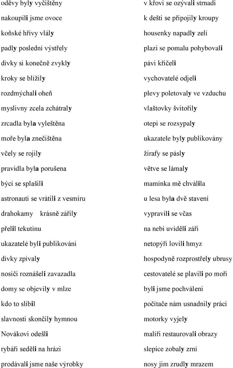 roznášeli zavazadla domy se objevily v mlze kdo to slíbil slavnosti skončily hymnou Novákovi odešli rybáři seděli na hrázi prodávali jsme naše výrobky v křoví se ozývali strnadi k dešti se připojily