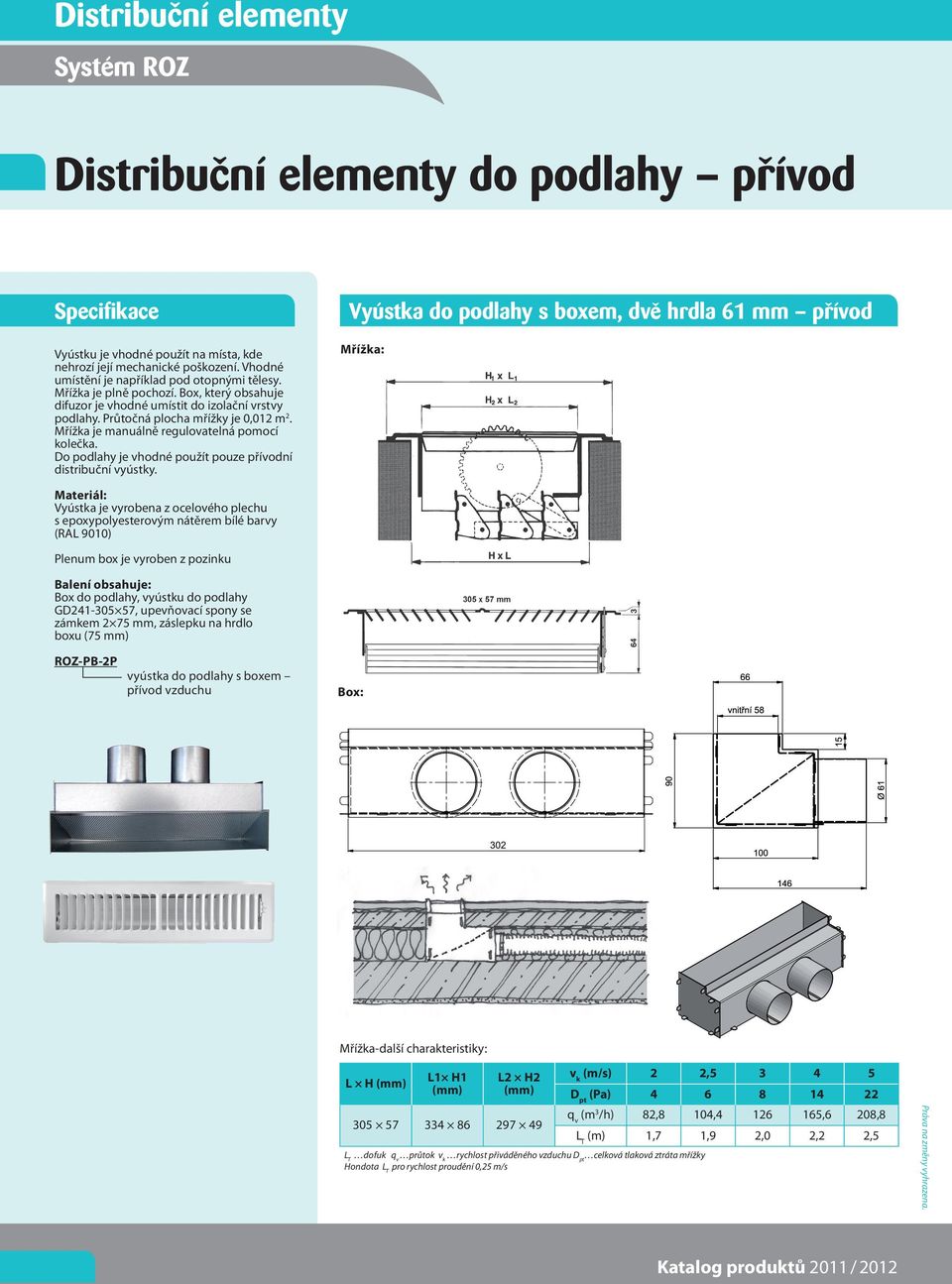 Do podlahy je vhodné použít pouze přívodní distribuční vyústky.