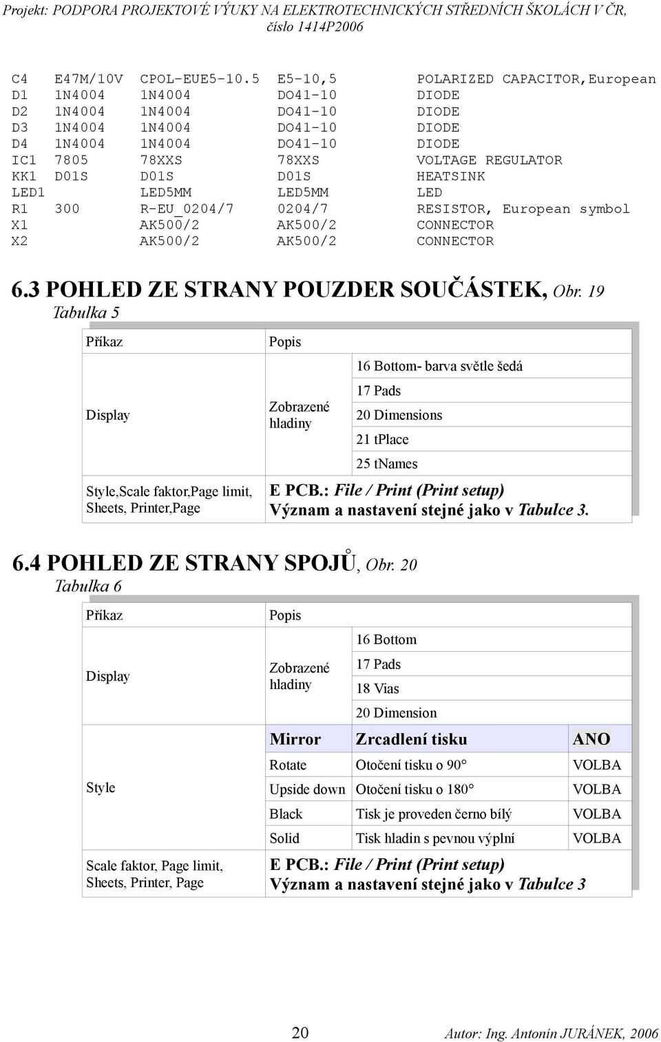 DIODE DIODE VOLTAGE REGULATOR HEATSINK LED RESISTOR, European symbol CONNECTOR CONNECTOR 6.3 POHLED ZE STRANY POUZDER SOUČÁSTEK, Obr.