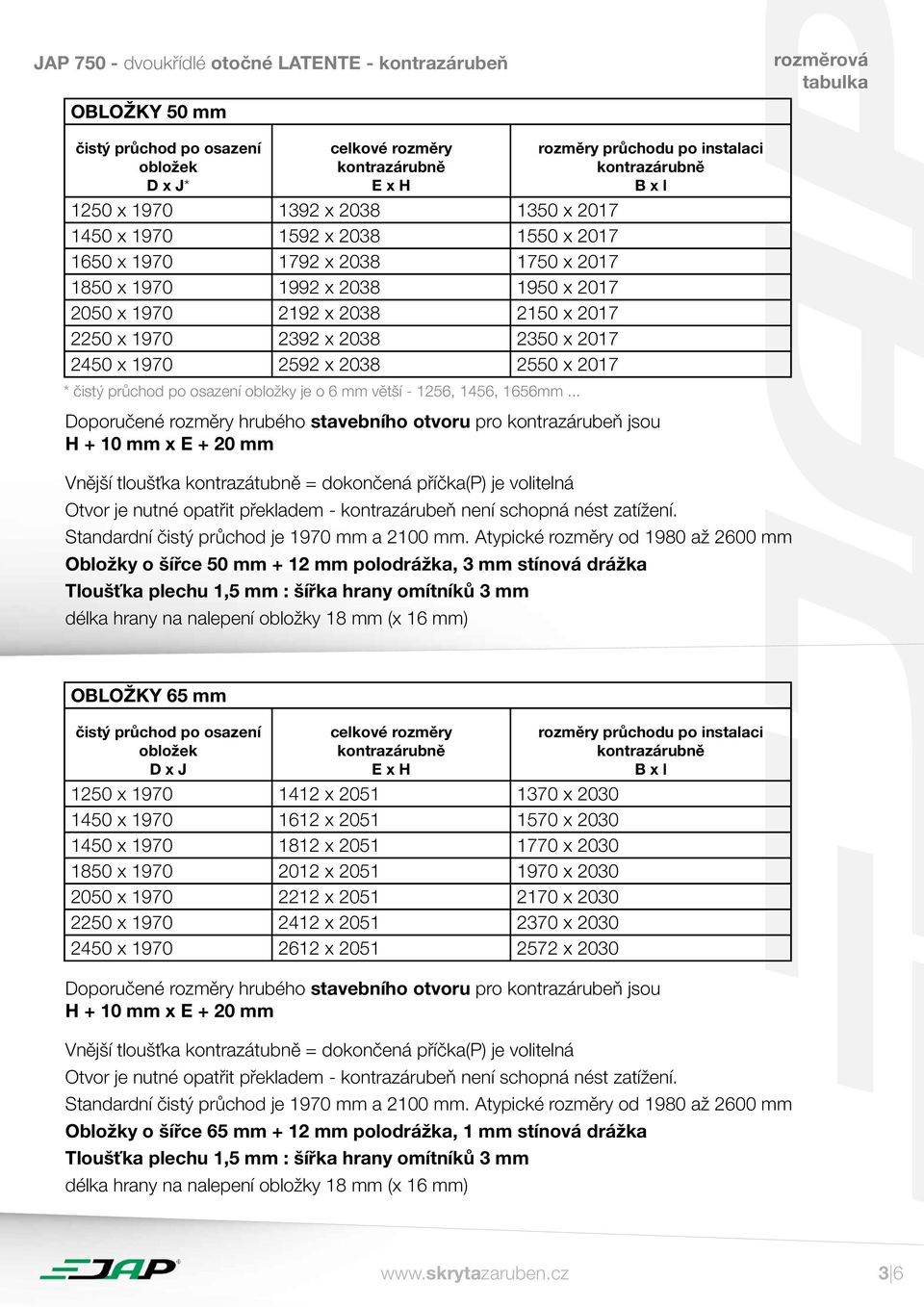 .. Standardní čistý průchod je 1970 mm a 2100 mm.