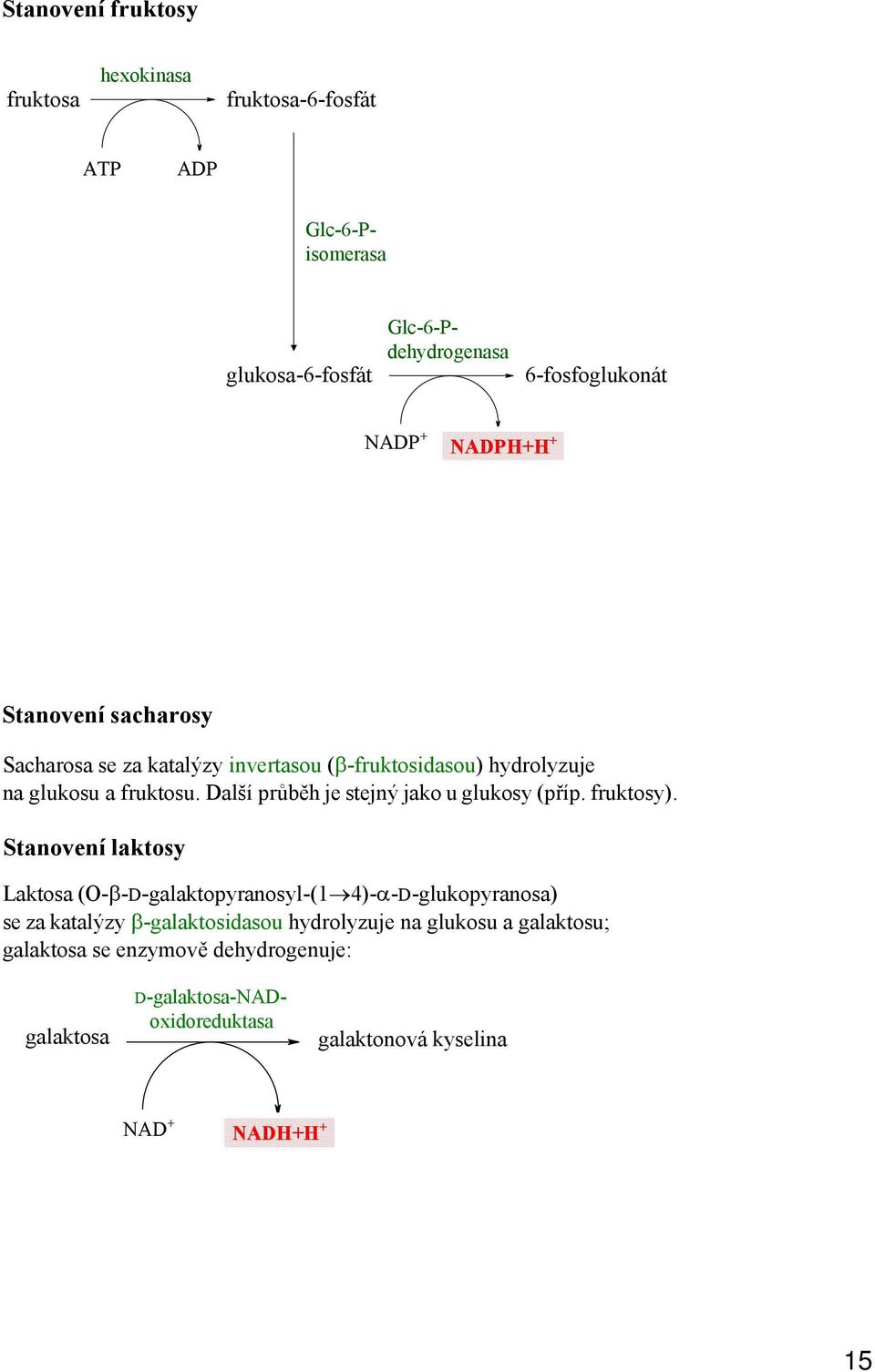Stanovení laktosy Laktosa (O-β-D-galaktopyranosyl-(1 4)-α-D-glukopyranosa) se za katalýzy β-galaktosidasou hydrolyzuje na glukosu a galaktosu;