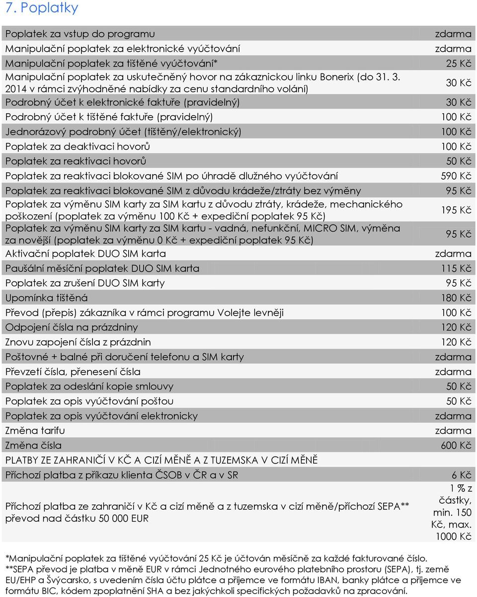 . 3. 2014 v rámci zvýhodněné nabídky za cenu standardního volání) Podrobný účet k elektronické faktuře (pravidelný) Podrobný účet k tištěné faktuře (pravidelný) Jednorázový podrobný účet