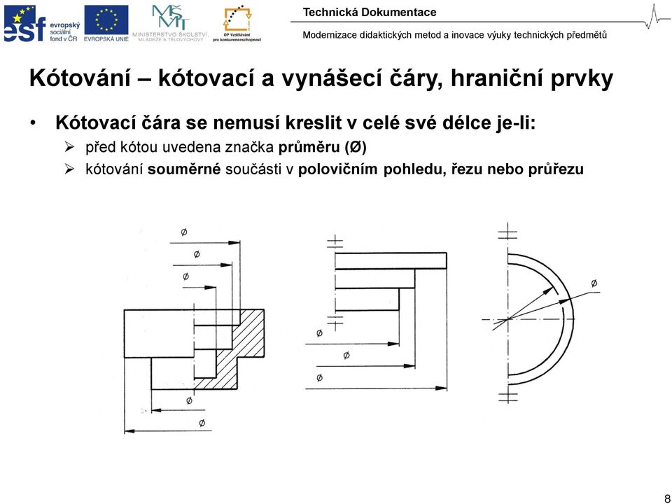 je-li: před kótou uvedena značka průměru (Ø)