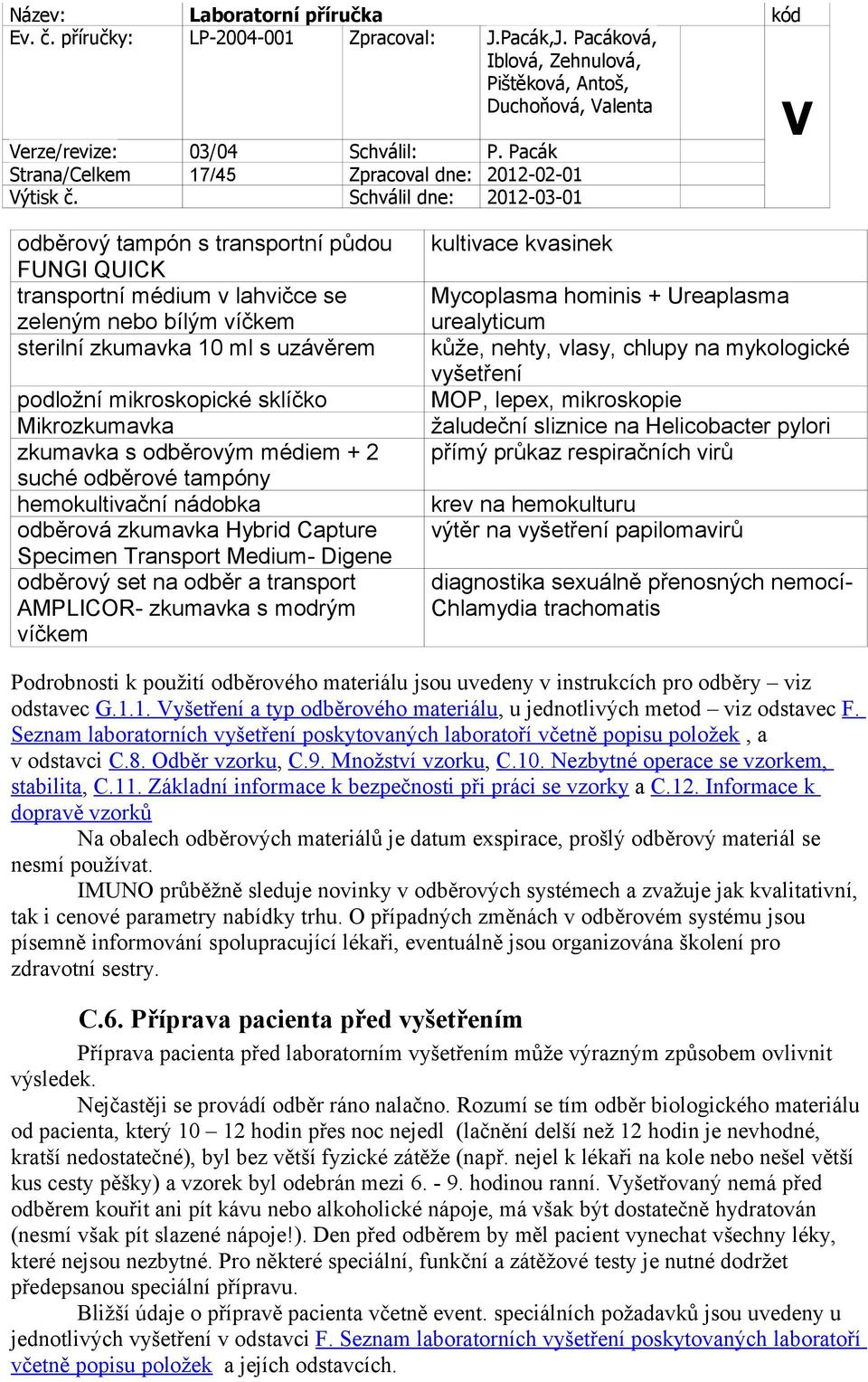 IMUNO s.r.o., Laboratoře klinické chemie Osvobození 1138, Jirkov, - PDF  Free Download
