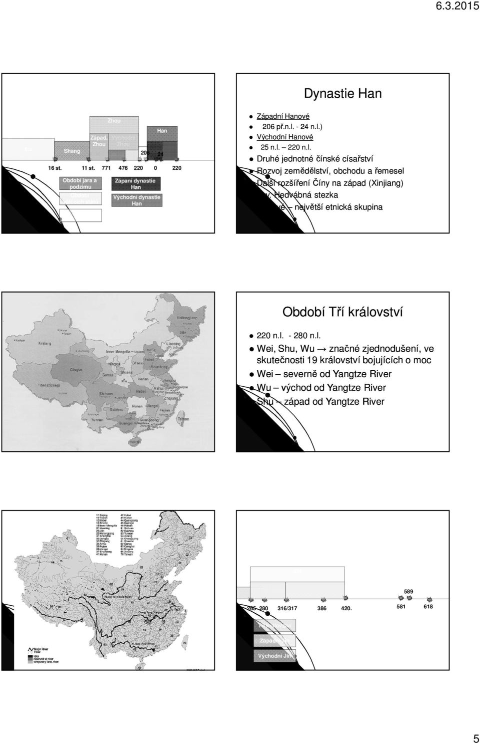 l. 220 n.l. Druhé jednotné čínské císařství Rozvoj zemědělství, obchodu a řemesel Další rozšíření Číny na západ (Xinjiang) Tzv.