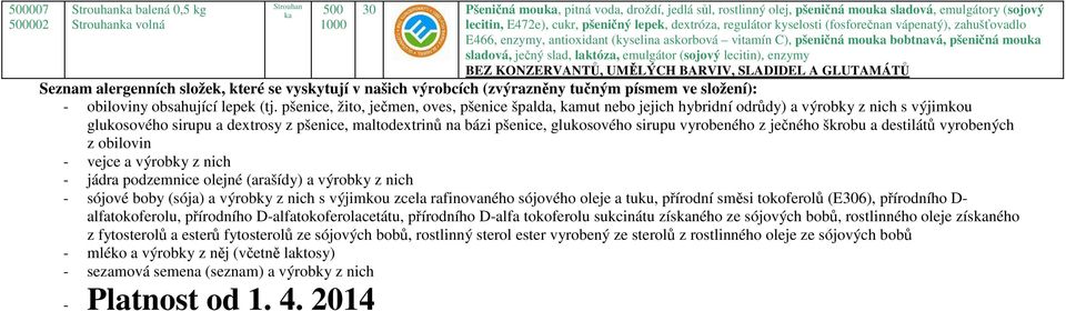 laktóza, emulgátor (sojový lecitin), enzymy Seznam alergenních složek, které se vyskytují v našich výrobcích (zvýrazněny tučným písmem ve složení): - obiloviny obsahující lepek (tj.