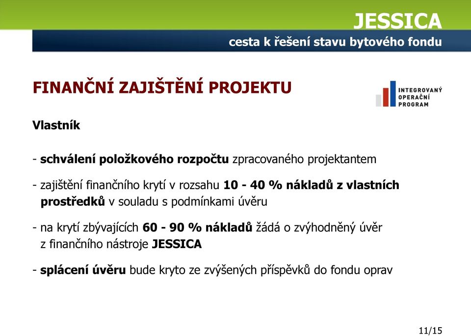 z vlastních prostředků v souladu s podmínkami úvěru - na krytí zbývajících 60-90 % nákladů žádá o