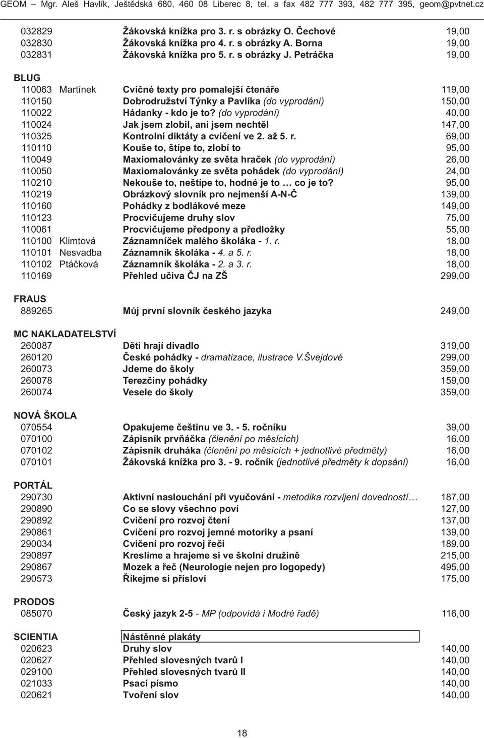 (do vyprodání) 40,00 110024 Jak jsem zlobil, ani jsem nechtěl 147,00 110325 Kontrolní diktáty a cvičení ve 2. až 5. r.