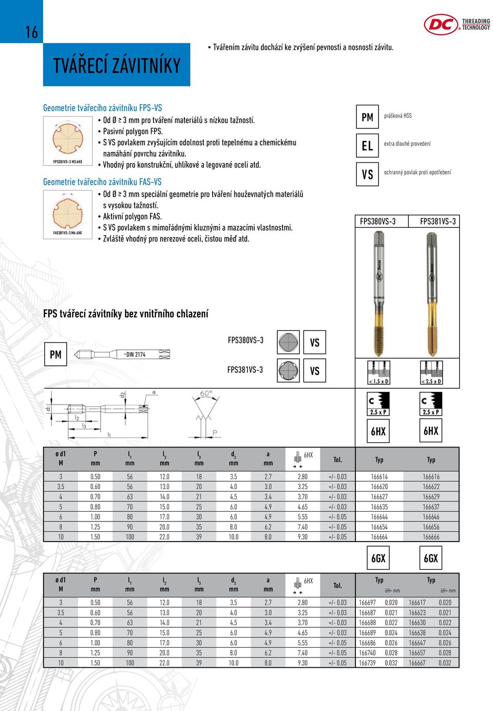 Geometrie tvářecího závitníku FAS-VS Od Ø > - 3 speciální geometrie pro tváření houževnatých materiálů s vysokou tažností. Aktivní polygon FAS.