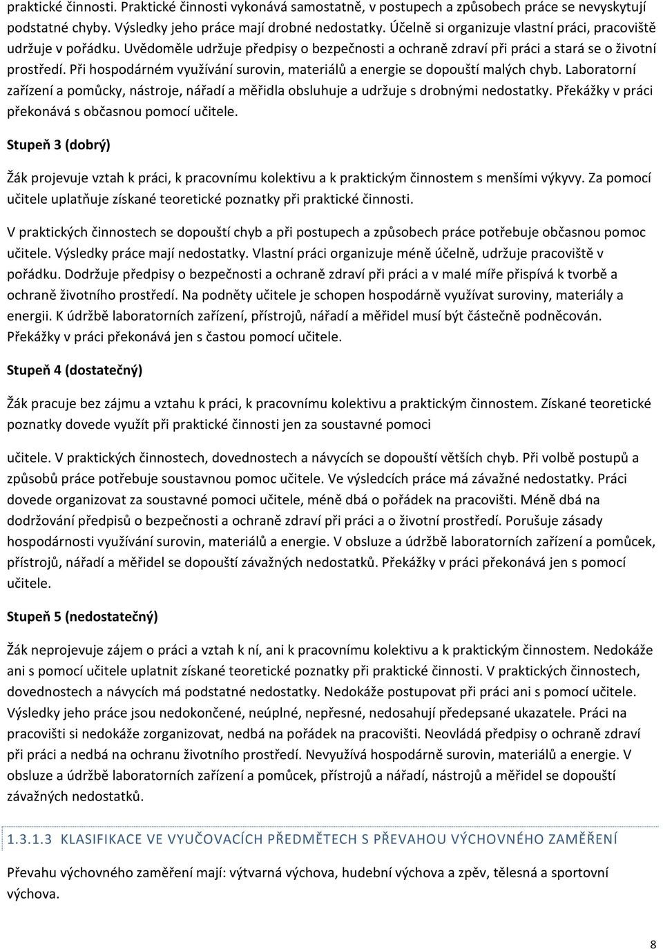 Při hospodárném využívání surovin, materiálů a energie se dopouští malých chyb. Laboratorní zařízení a pomůcky, nástroje, nářadí a měřidla obsluhuje a udržuje s drobnými nedostatky.