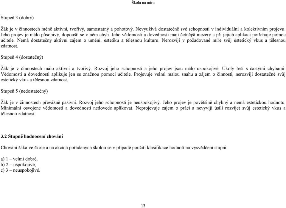 Nemá dostatečný aktivní zájem o umění, estetiku a tělesnou kulturu. Nerozvíjí v požadované míře svůj estetický vkus a tělesnou zdatnost.