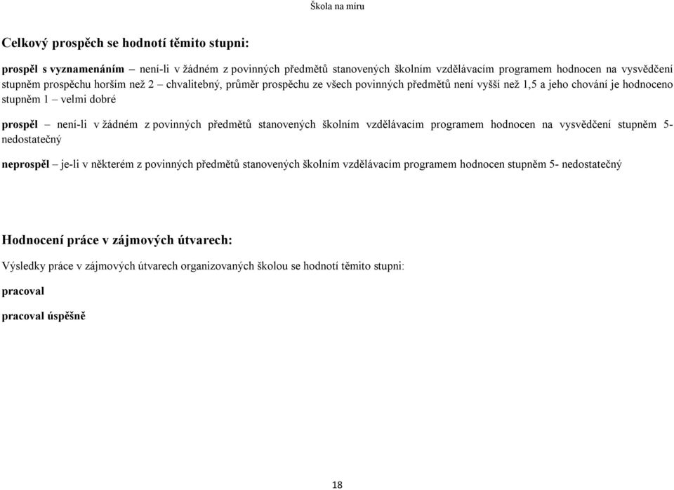 povinných předmětů stanovených školním vzdělávacím programem hodnocen na vysvědčení stupněm 5- nedostatečný neprospěl je-li v některém z povinných předmětů stanovených školním