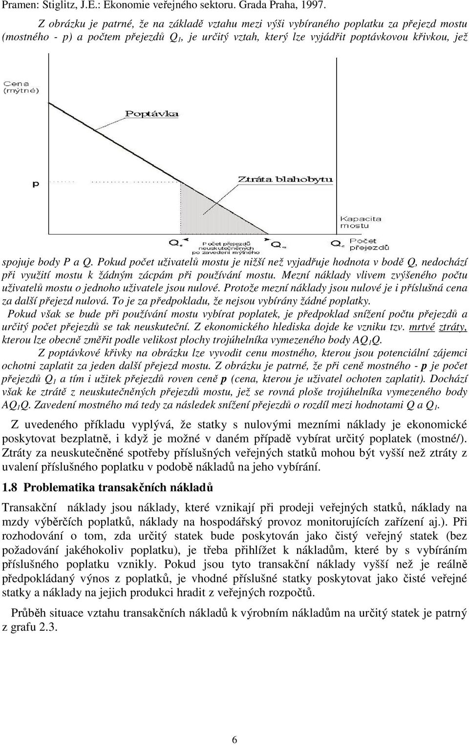 body P a Q. Pokud počet uživatelů mostu je nižší než vyjadřuje hodnota v bodě Q, nedochází při využití mostu k žádným zácpám při používání mostu.