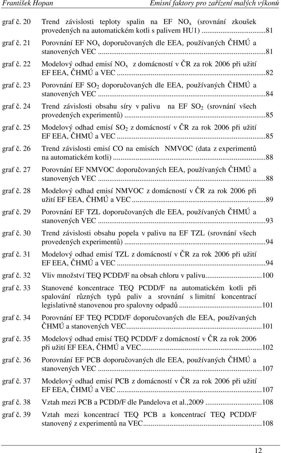 ..82 Porovnání EF SO 2 doporučovaných dle EEA, používaných ČHMÚ a stanovených VEC...84 graf č. 24 Trend závislosti obsahu síry v palivu na EF SO 2 (srovnání všech provedených experimentů)...85 graf č.