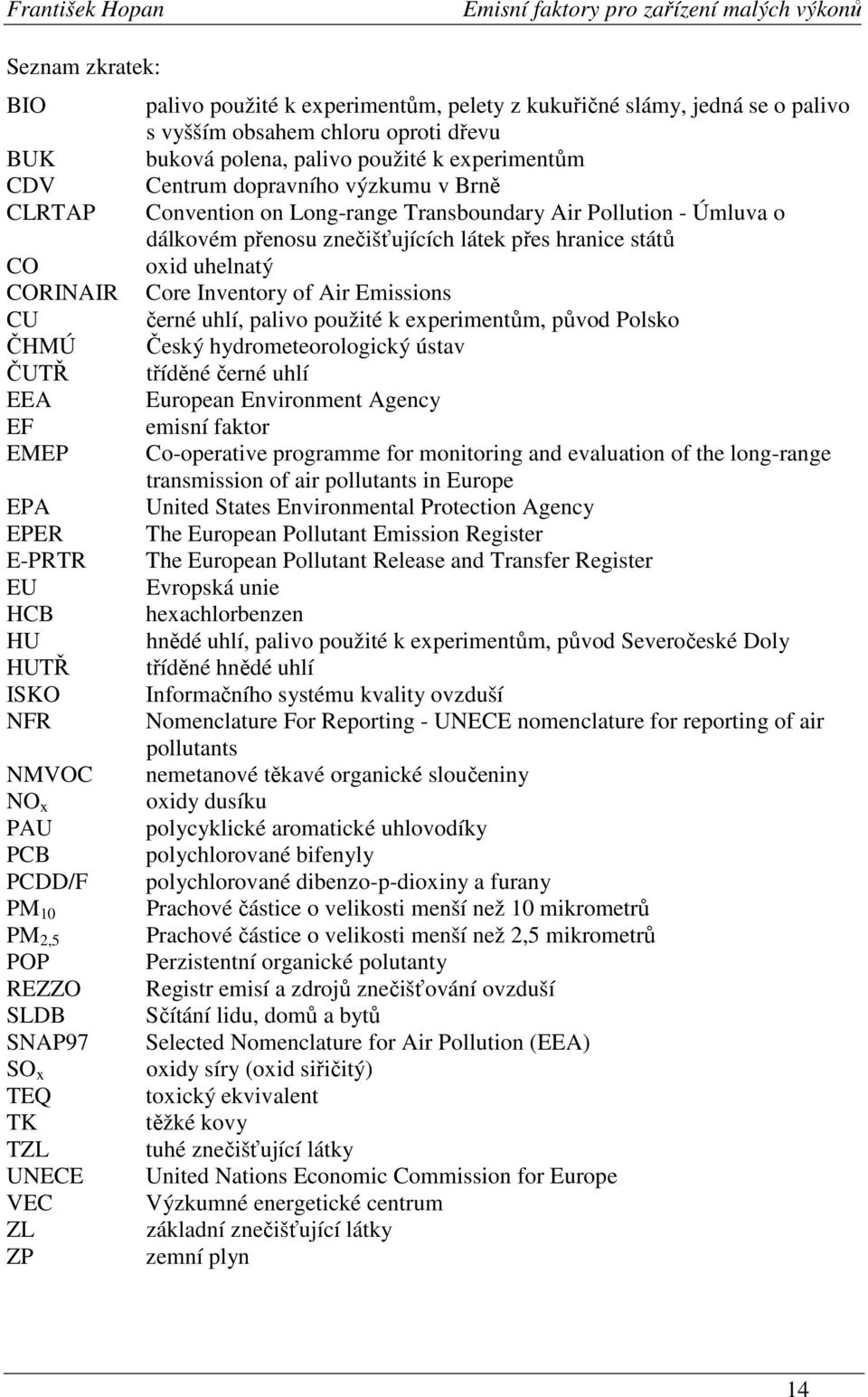 Convention on Long-range Transboundary Air Pollution - Úmluva o dálkovém přenosu znečišťujících látek přes hranice států oxid uhelnatý Core Inventory of Air Emissions černé uhlí, palivo použité k