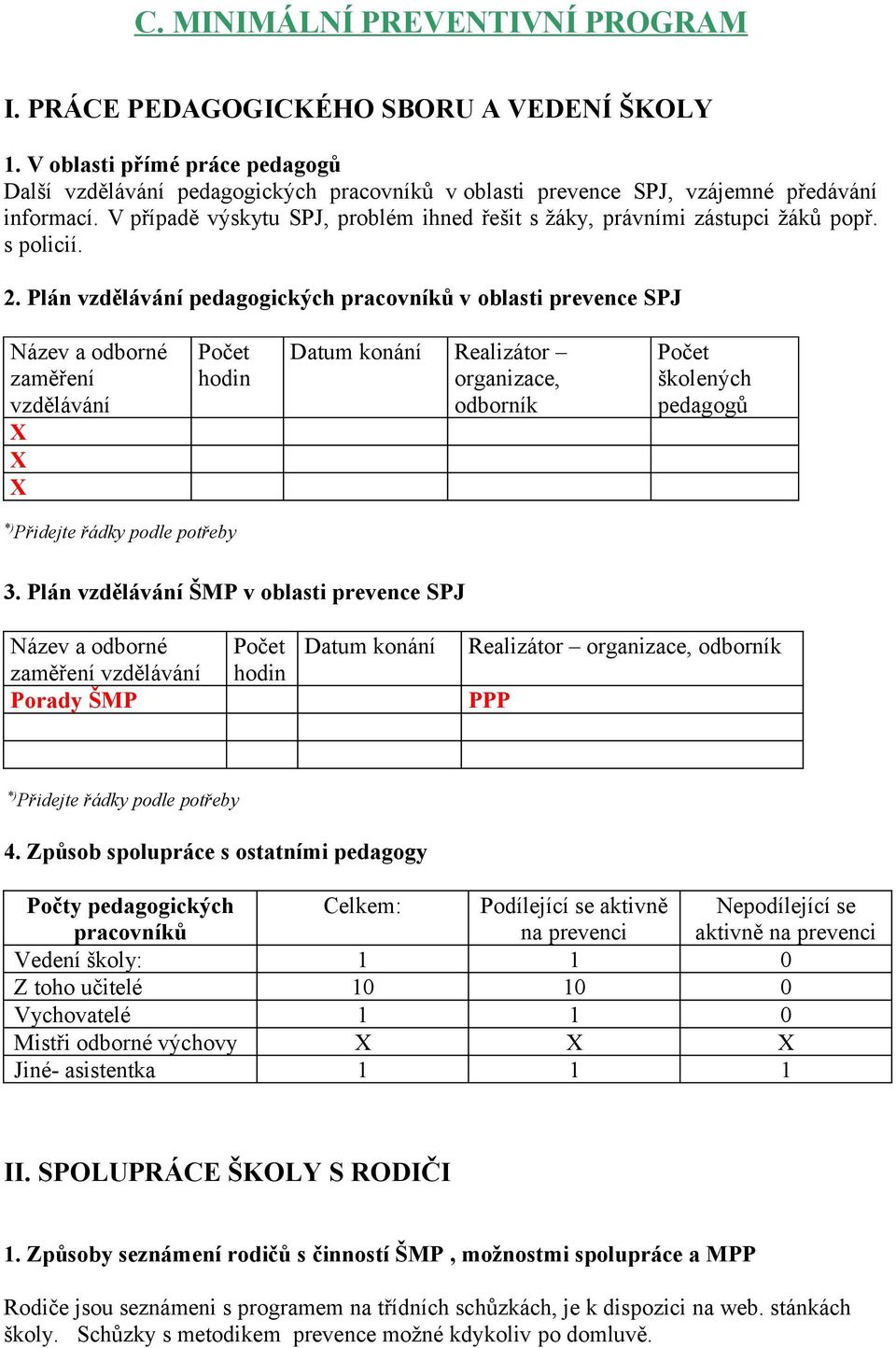 V případě výskytu SPJ, problém ihned řešit s žáky, právními zástupci žáků popř. s policií. 2.