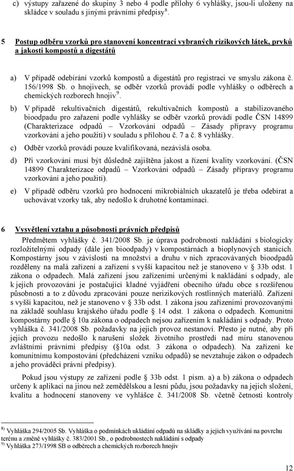 156/1998 Sb. o hnojivech, se odběr vzorků provádí podle vyhlášky o odběrech a chemických rozborech hnojiv 9.