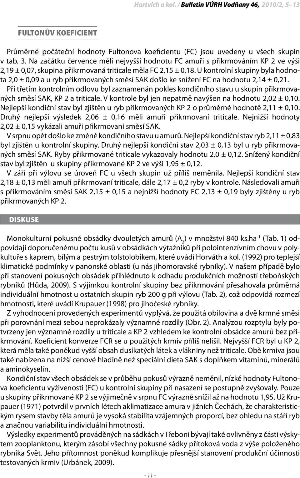U kontrolní skupiny byla hodnota 2,0 ± 0,09 a u ryb přikrmovaných směsí SAK došlo ke snížení FC na hodnotu 2,14 ± 0,21.
