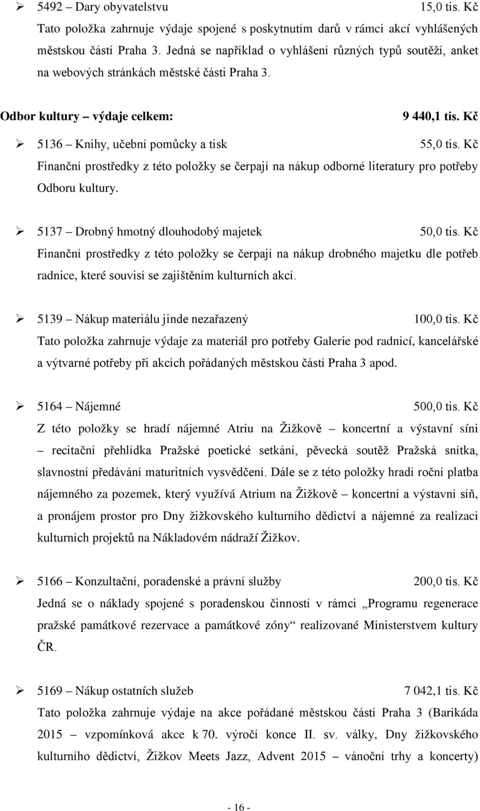 Kč Finanční prostředky z této položky se čerpají na nákup odborné literatury pro potřeby Odboru kultury. 5137 Drobný hmotný dlouhodobý majetek 50,0 tis.