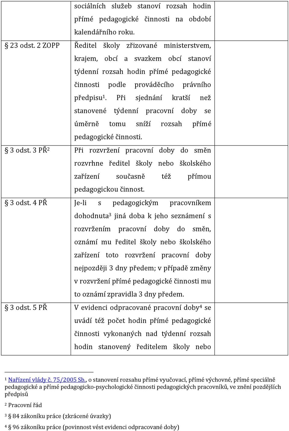 Při sjednání kratší než stanovené týdenní pracovní doby se úměrně tomu sníží rozsah přímé pedagogické činnosti. 3 odst.