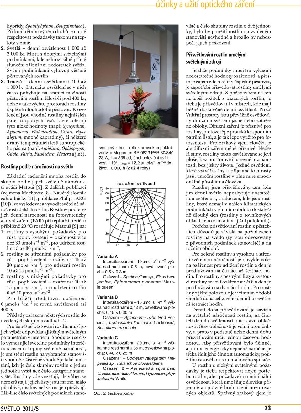 Intenzita osvětlení se v nich často pohybuje na hranici možností pěstování rostlin. Klesá-li pod 4 lx, nelze v takovýchto prostorách úspěšně dlouhodobě pěstovat.
