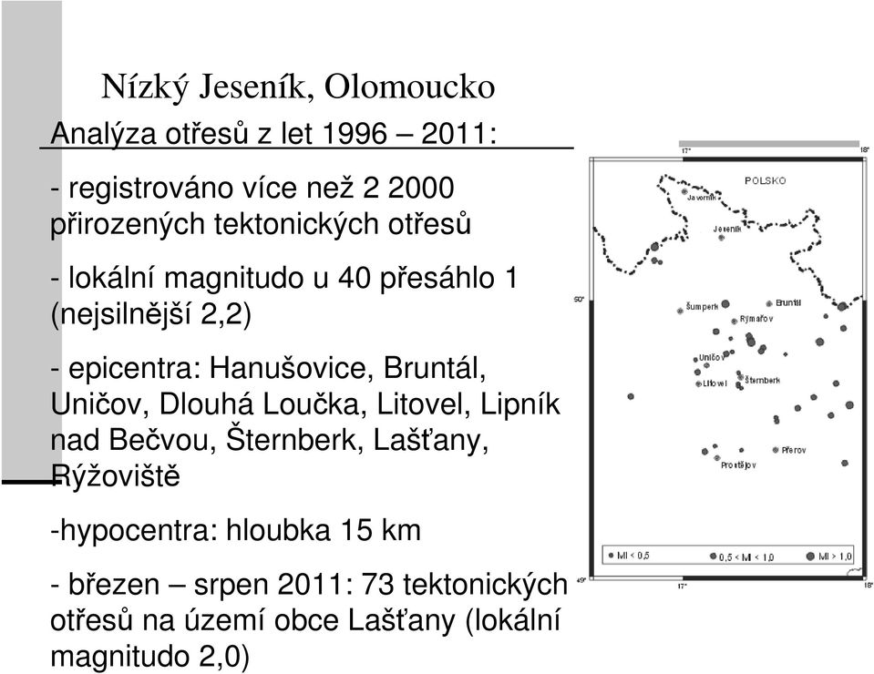 Bruntál, Uničov, Dlouhá Loučka, Litovel, Lipník nad Bečvou, Šternberk, Lašťany, Rýžoviště