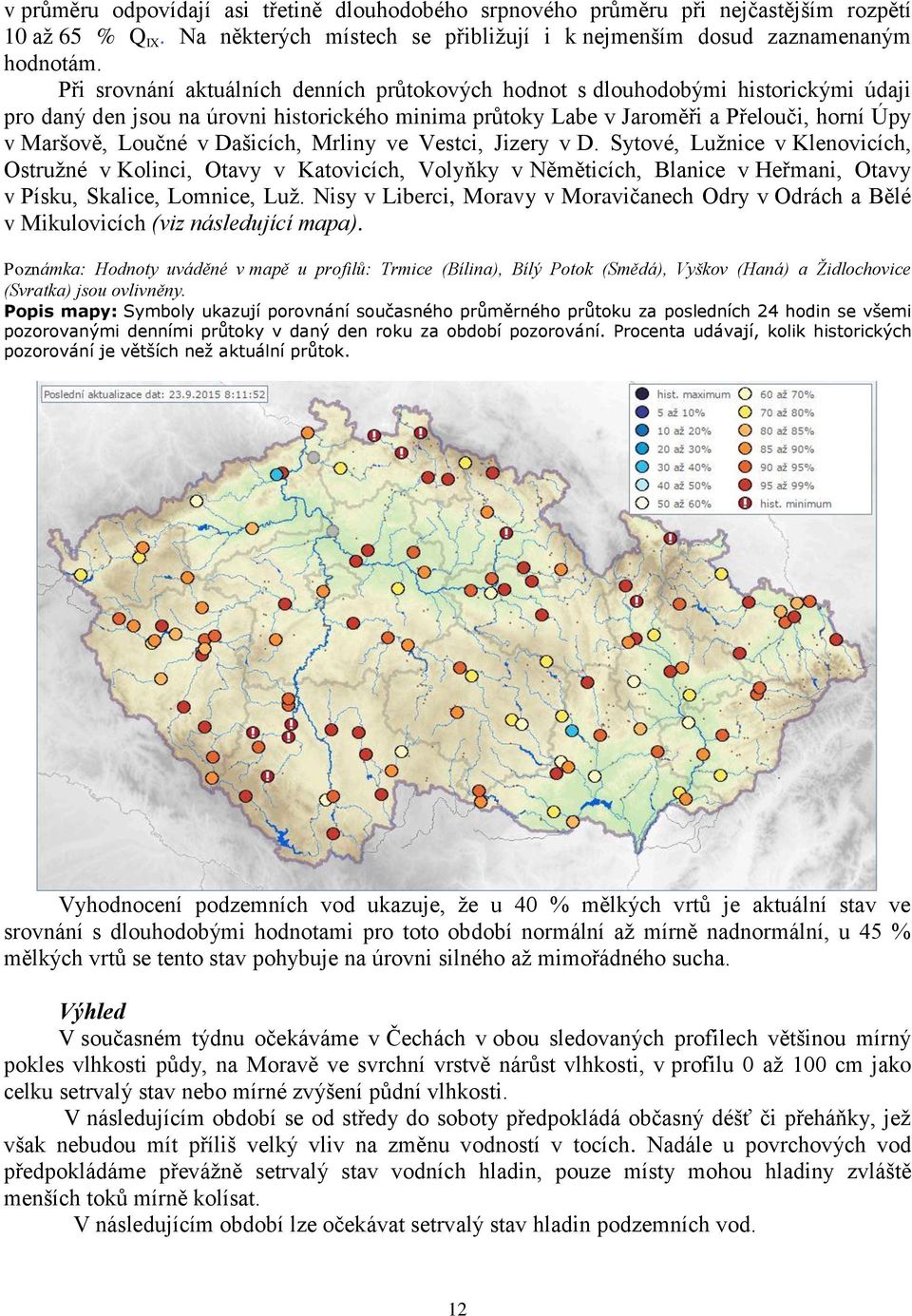 Dašicích, Mrliny ve Vestci, Jizery v D. Sytové, Lužnice v Klenovicích, Ostružné v Kolinci, Otavy v Katovicích, Volyňky v Něměticích, Blanice v Heřmani, Otavy v Písku, Skalice, Lomnice, Luž.