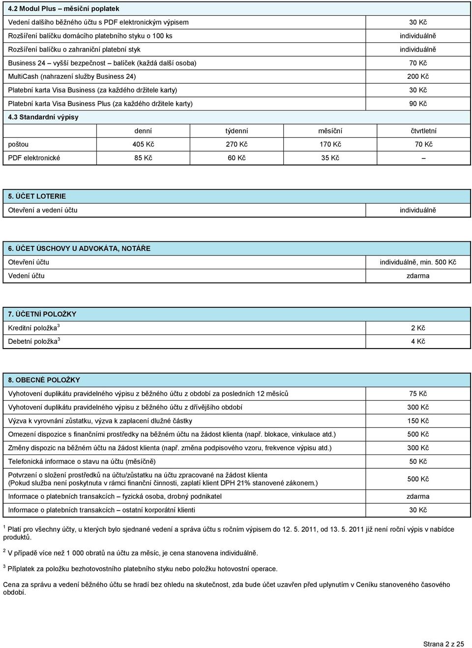 Business Plus (za každého držitele karty) 90 Kč 4.3 Standardní výpisy denní týdenní měsíční čtvrtletní poštou 405 Kč 270 Kč 170 Kč 70 Kč PDF elektronické 85 Kč 60 Kč 35 Kč 5.