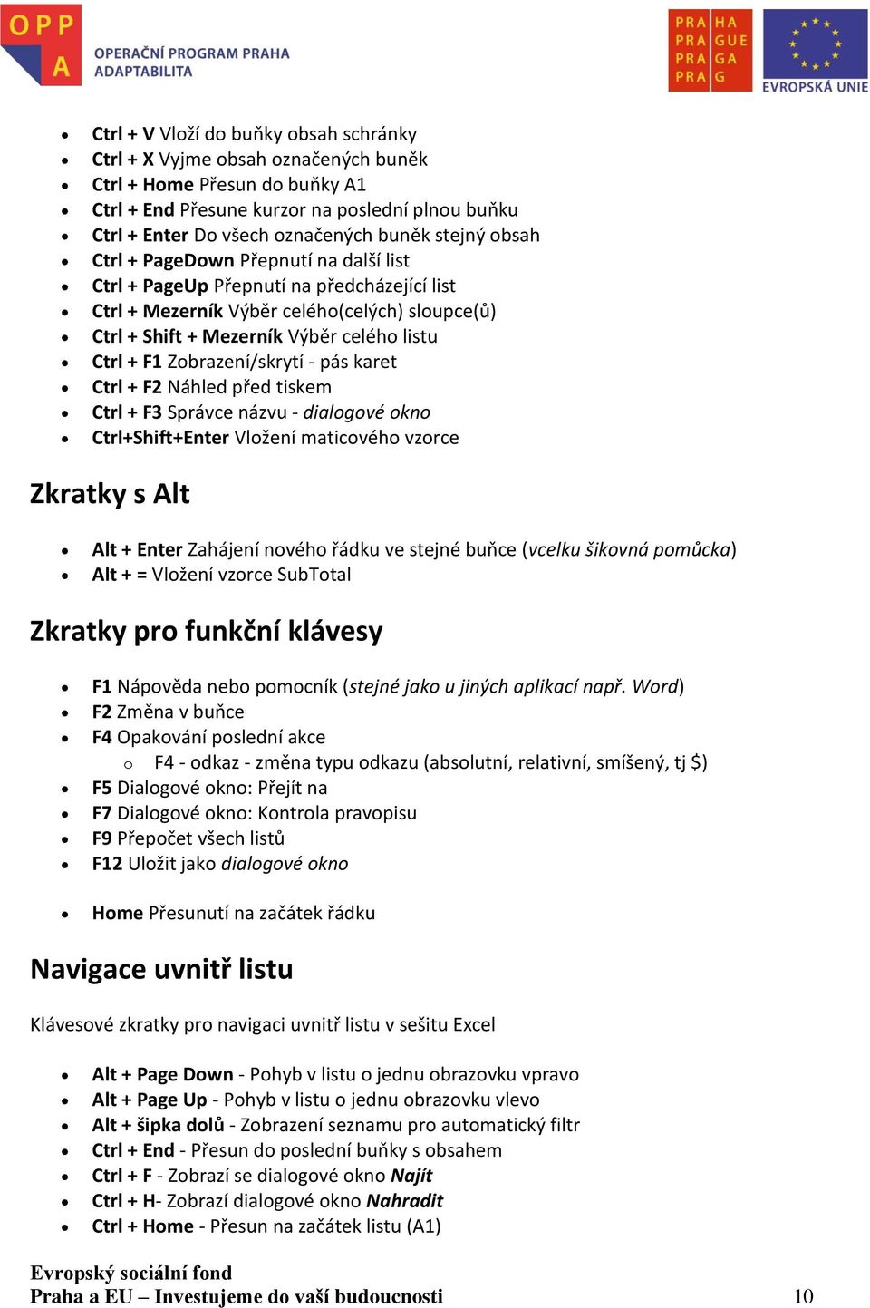 Zobrazení/skrytí - pás karet Ctrl + F2 Náhled před tiskem Ctrl + F3 Správce názvu - dialogové okno Ctrl+Shift+Enter Vložení maticového vzorce Zkratky s Alt Alt + Enter Zahájení nového řádku ve stejné