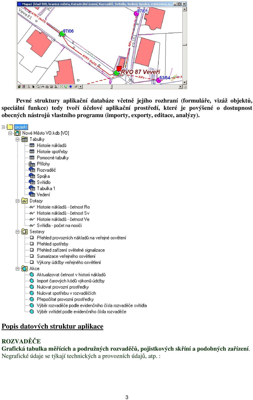 exporty, editace, analýzy).